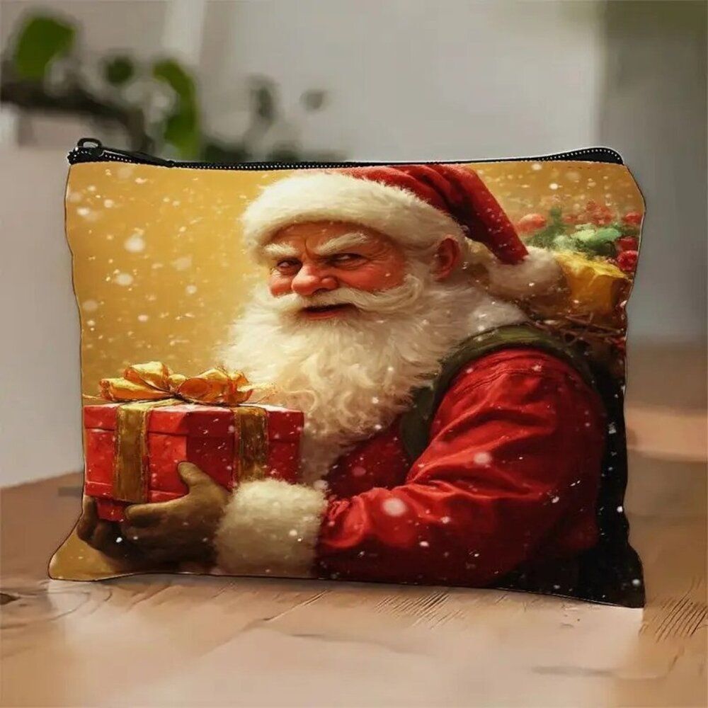 Christmas Winter Santa and Packages Travel Makeup Bag Double Sided Printed